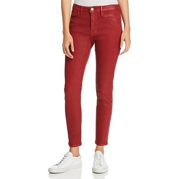 NWOT Frame Le High Waisted Skinny Hudson Coated Red Wax Jeans 27 - Picture 1 of 6